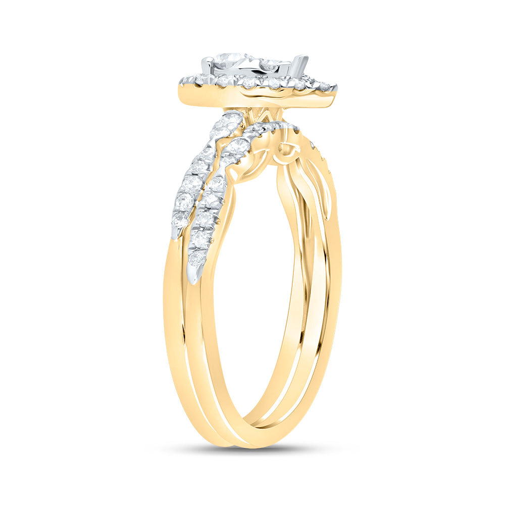 14kt Yellow Gold 5/8 Cttw Diamond Ana M Pear Single Halo Fashion Wedding Engagement Anniversary Bridal Set, Women Size: 5-9
