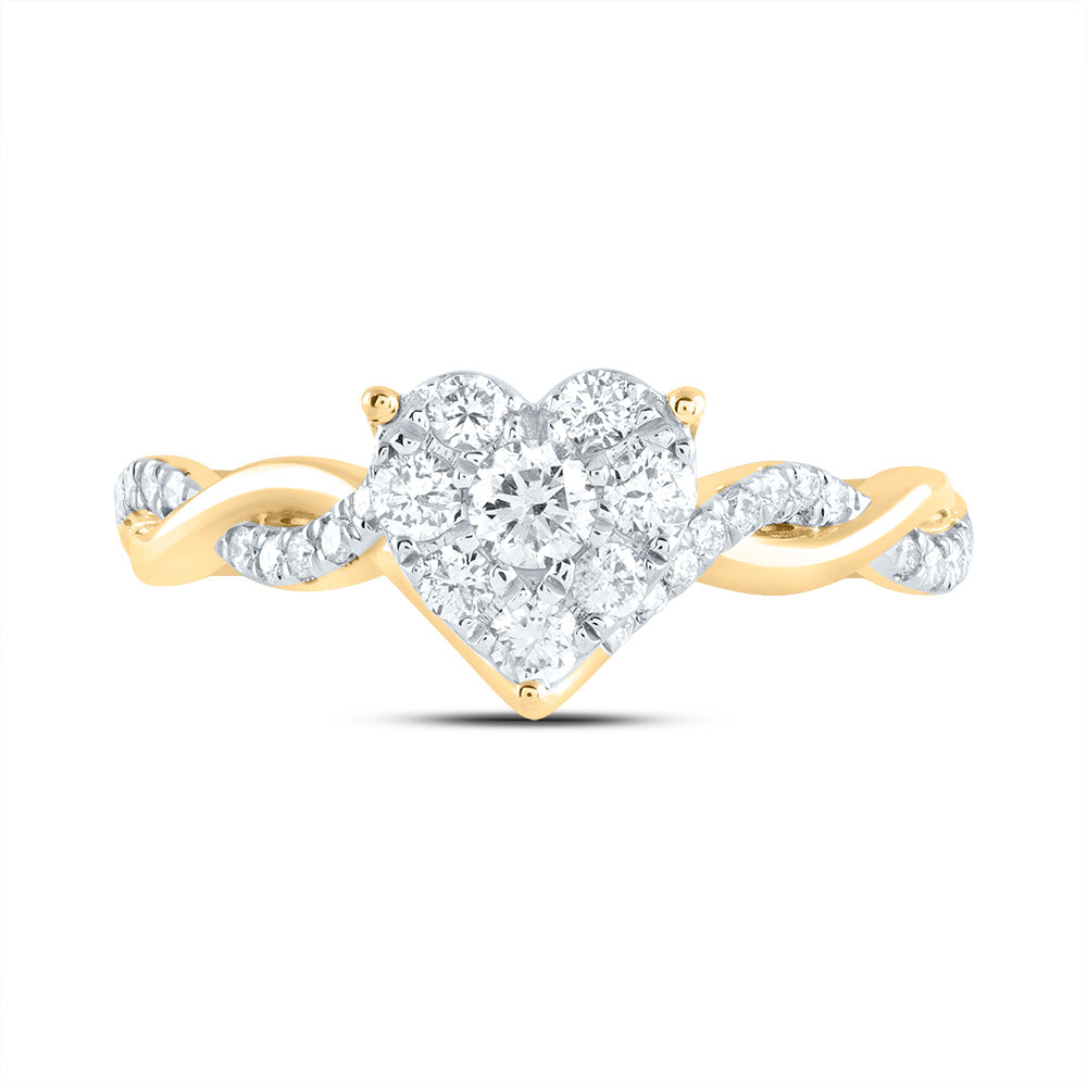 14kt Yellow Gold 1/2 Cttw Natural Diamond Ana M Heart No Halo Fashion Bridal Wedding Engagement Anniversary Ring, Women Size: 5-9