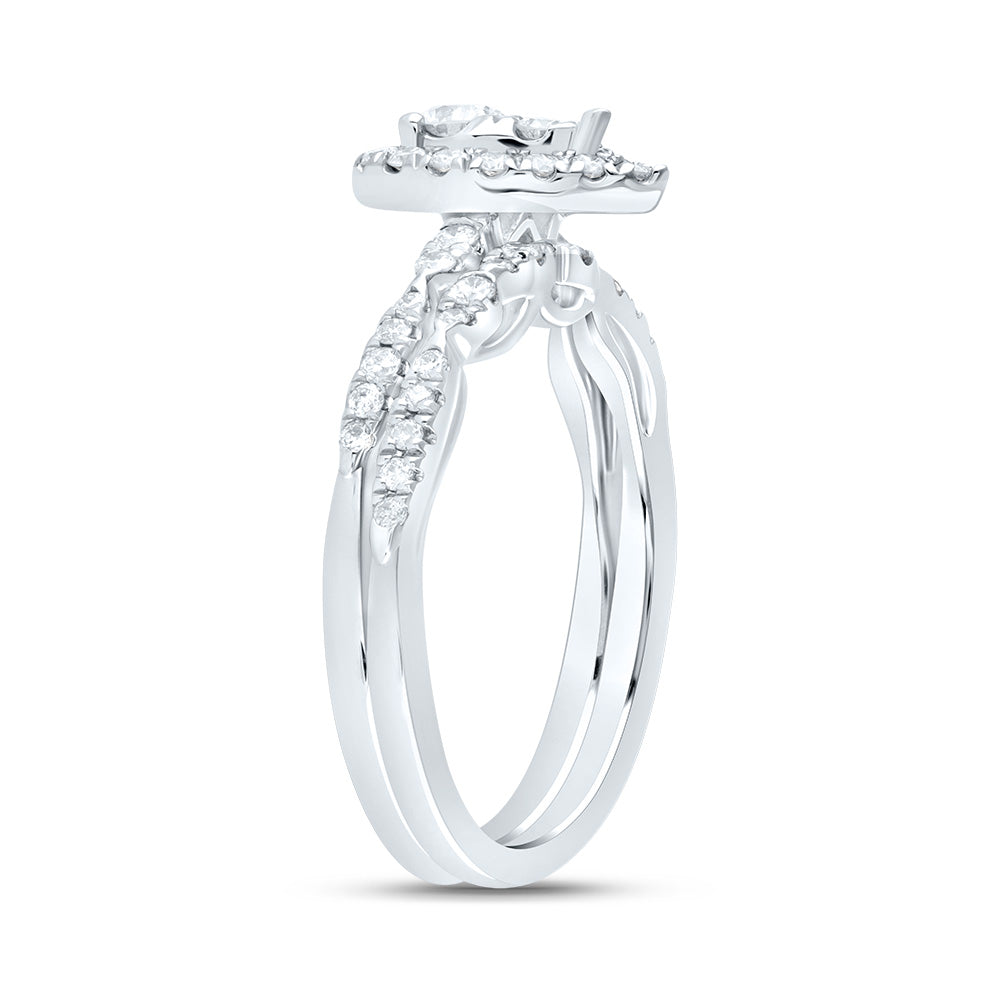 14kt White Gold 5/8 Cttw Diamond Ana M Pear Single Halo Fashion Wedding Engagement Anniversary Bridal Set, Women Size: 5-9
