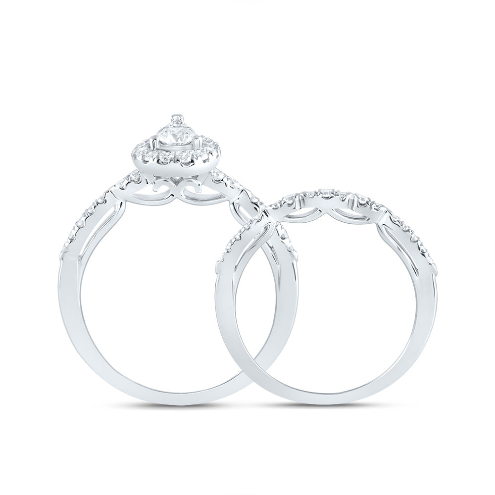 14kt White Gold 5/8 Cttw Diamond Ana M Pear Single Halo Fashion Wedding Engagement Anniversary Bridal Set, Women Size: 5-9