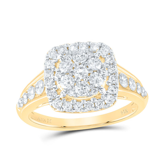 14K Yellow Gold 1Cttw Natural Diamond Cushion Single Halo Fashion Bridal Ring