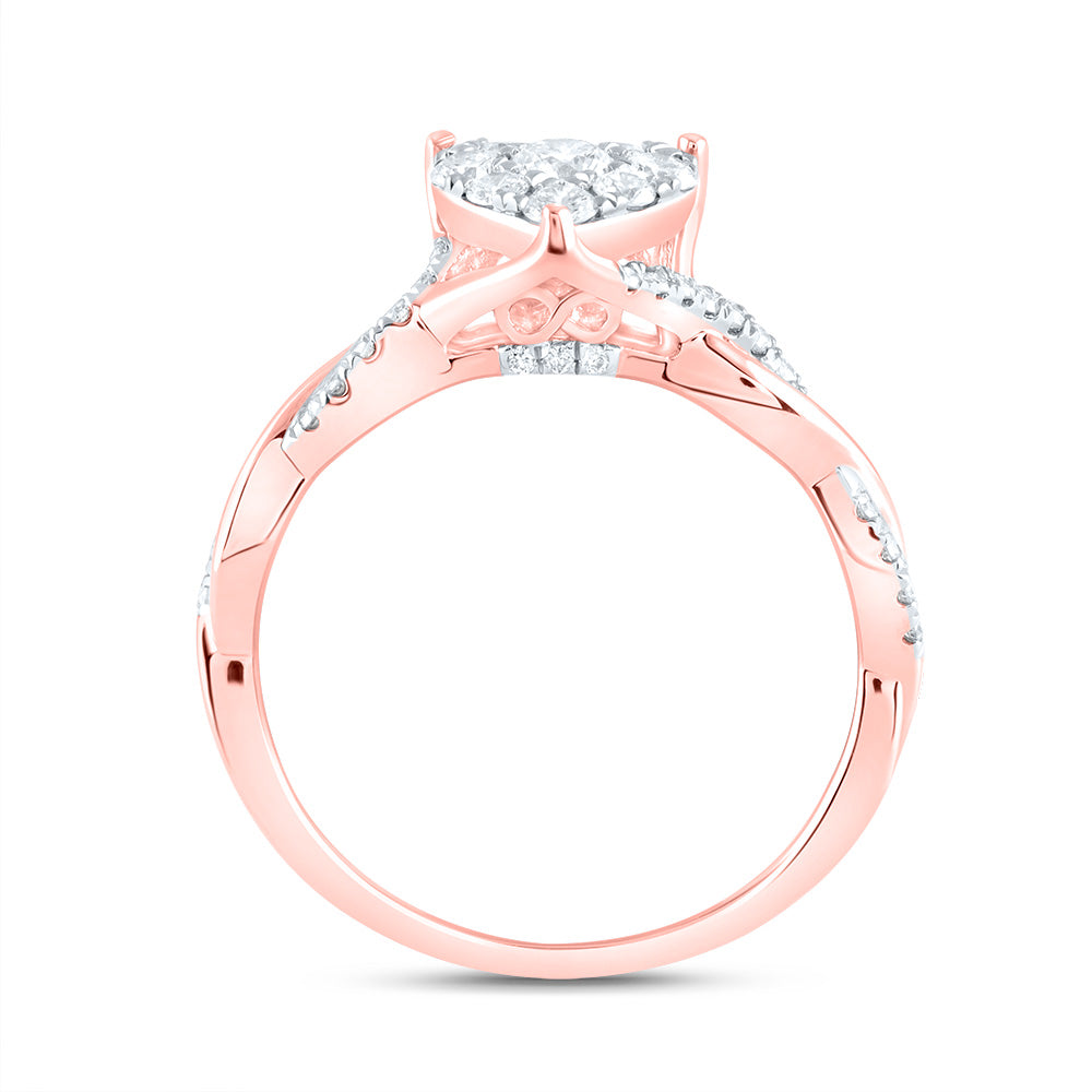 14kt Rose Gold 1/2 Cttw Natural Diamond Ana M Heart No Halo Fashion Bridal Wedding Engagement Anniversary Ring, Women Size: 5-9