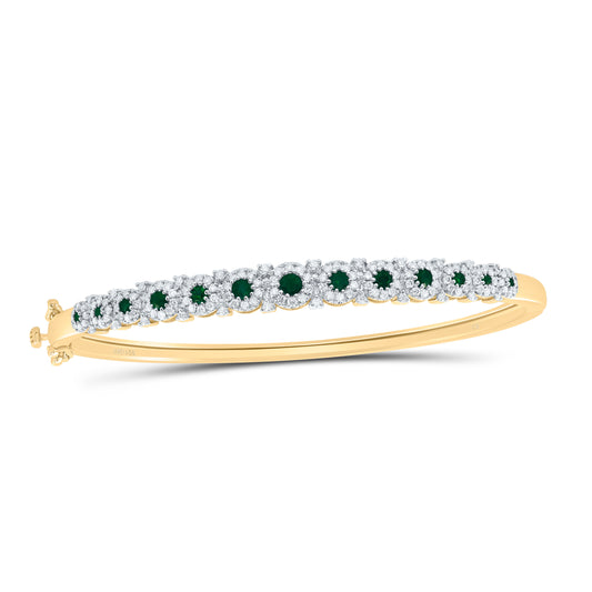 14kt Yellow Gold 7/8 Cttw Natural Diamond and 1/2 Cttw Round Emerald Natural Gem Bubble Ladies Bangle(60x50)