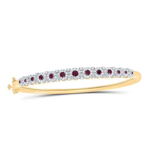 14kt Yellow Gold 7/8 Cttw Natural Diamond 7/8 Cttw Round Ruby Natural Gem Bubble Ladies Bangle(60x50)