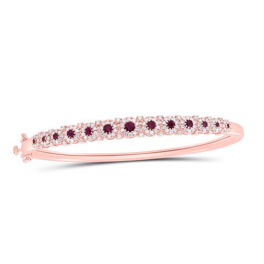14kt Rose Gold 7/8 Cttw Natural Diamond 7/8 Cttw Round Ruby Natural Gem Bubble Ladies Bangle(60x50)