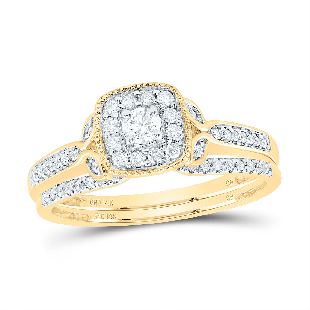 14kt Yellow Gold 1/3 Cttw Diamond Cushion Single Halo Wedding Engagement Anniversary Bridal Set, Women Size: 5-9