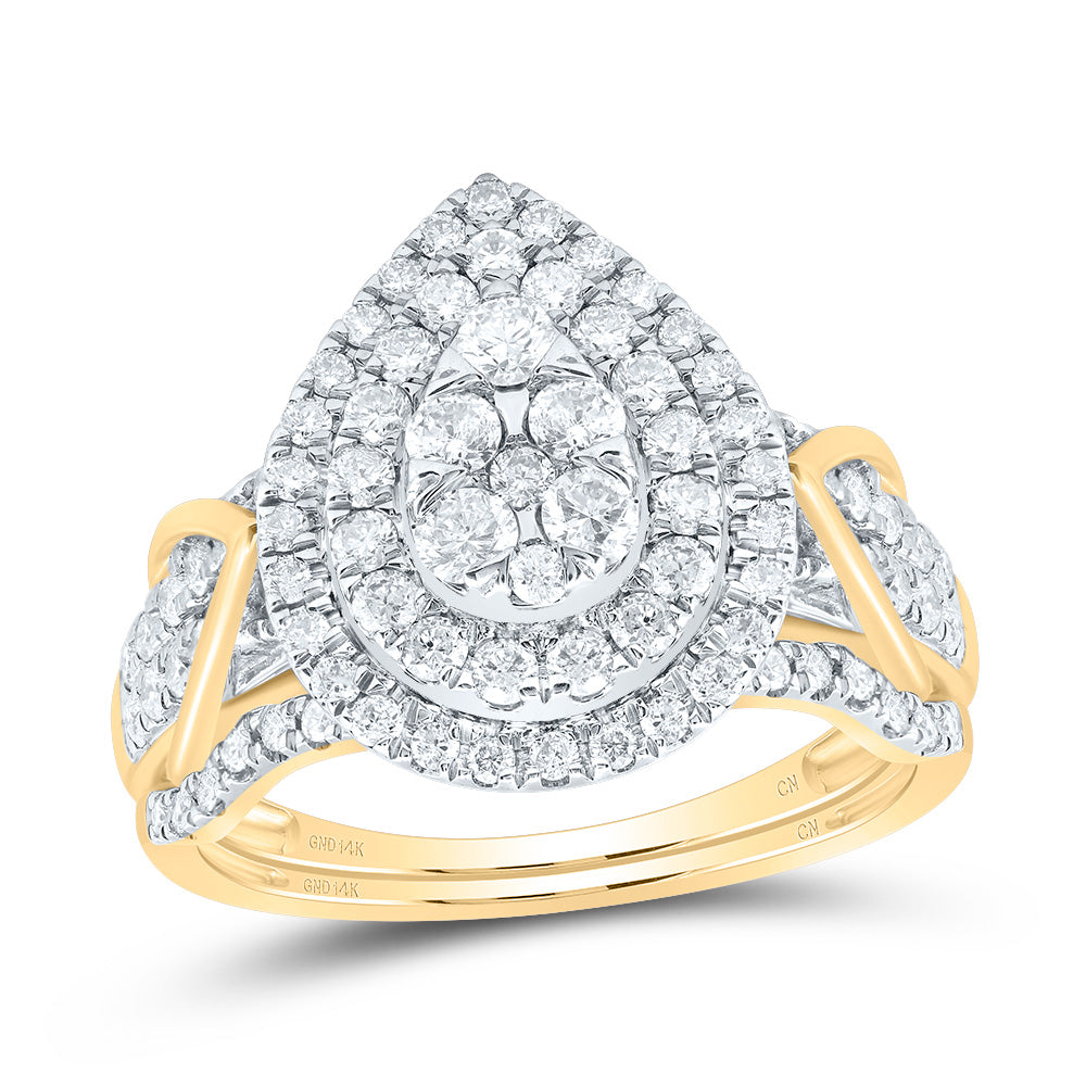 14kt Yellow Gold 1 Cttw Diamond Pear Double Halo Wedding Engagement Anniversary Bridal Set, Women Size: 5-9