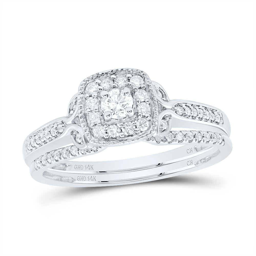 14kt White Gold 1/3 Cttw Diamond Cushion Single Halo Wedding Engagement Anniversary Bridal Set, Women Size: 5-9