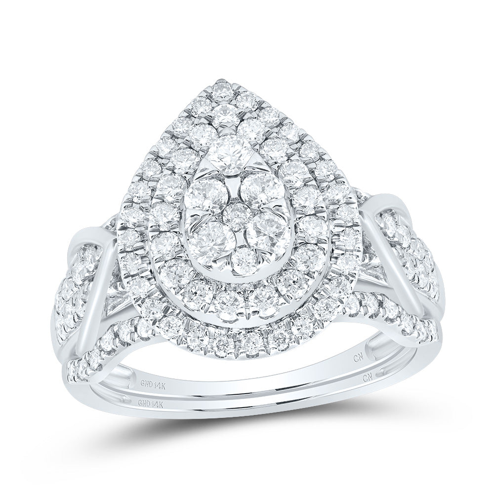 14kt White Gold 1 Cttw Diamond Pear Double Halo Wedding Engagement Anniversary Bridal Set, Women Size: 5-9