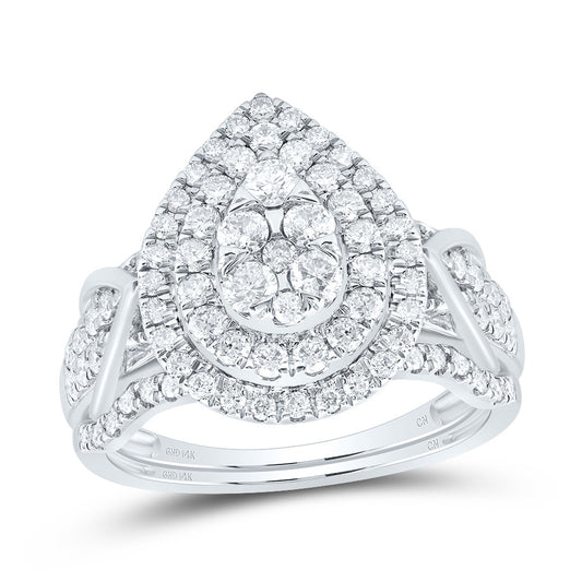 14kt White Gold 1 Cttw Diamond Pear Double Halo Wedding Engagement Anniversary Bridal Set, Women Size: 5-9