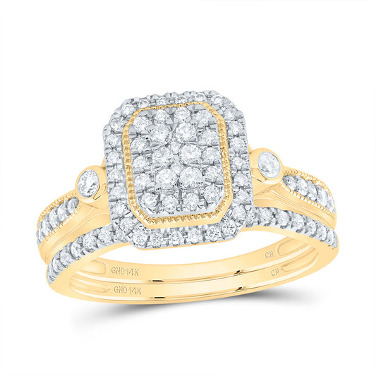 14kt Yellow Gold 1/2 Cttw Diamond Emerald Double Halo Wedding Engagement Anniversary Bridal Set, Women Size: 5-9