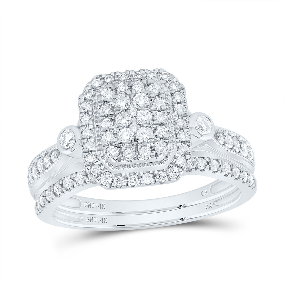 14kt White Gold 1/2 Cttw Diamond Emerald Double Halo Wedding Engagement Anniversary Bridal Set, Women Size: 5-9