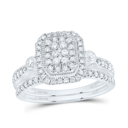 14kt White Gold 1/2 Cttw Diamond Emerald Double Halo Wedding Engagement Anniversary Bridal Set, Women Size: 5-9