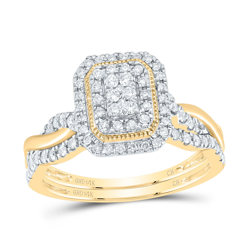 14kt Yellow Gold 1/2 Cttw Diamond Emerald Double Halo Wedding Engagement Anniversary Bridal Set, Women Size: 5-9