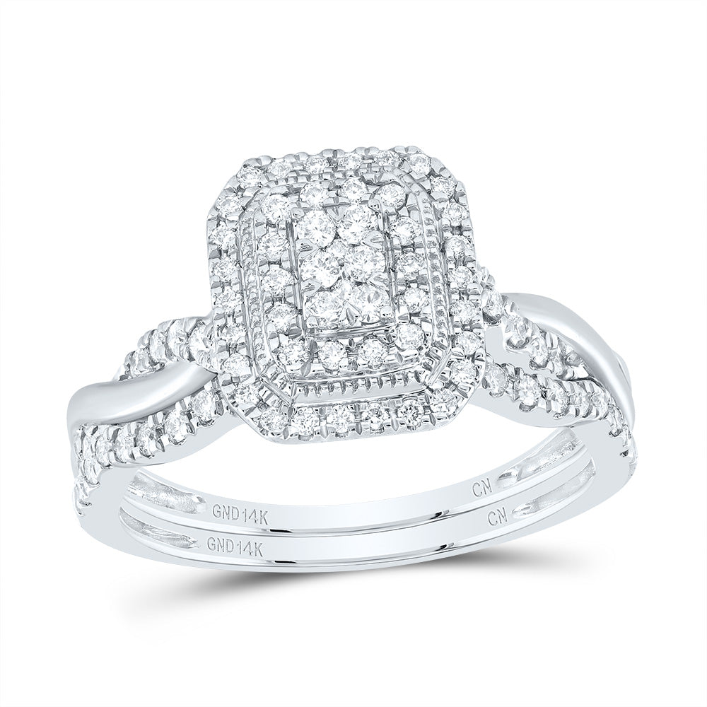 14kt White Gold 1/2 Cttw Diamond Emerald Double Halo Wedding Engagement Anniversary Bridal Set, Women Size: 5-9