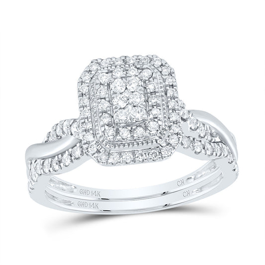 14kt White Gold 1/2 Cttw Diamond Emerald Double Halo Wedding Engagement Anniversary Bridal Set, Women Size: 5-9