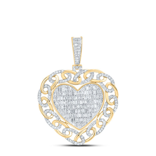 10kt Yellow Gold 1 Cttw Natural Diamond Heart Mens Charm