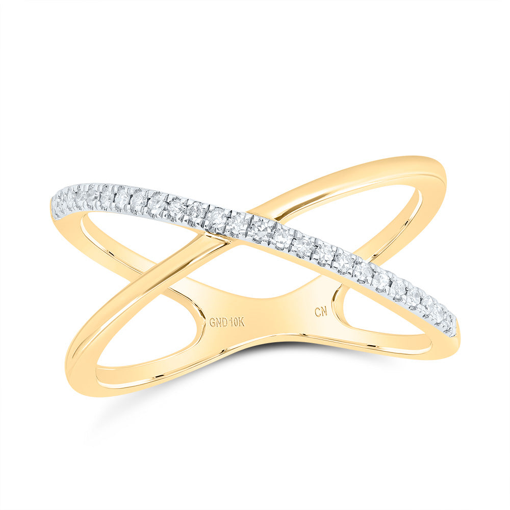 10kt Yellow Gold 1/10 Cttw Diamond Criss-cross Bridal Wedding Engagement Anniversary Ring, Women Size: 5-9