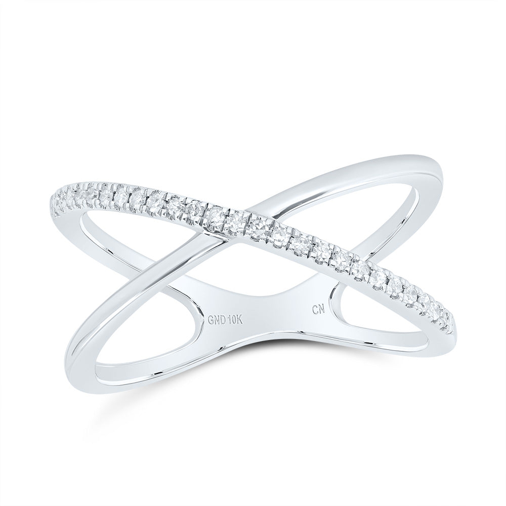 10kt White Gold 1/10 Cttw Diamond Criss-cross Bridal Wedding Engagement Anniversary Ring, Women Size: 5-9