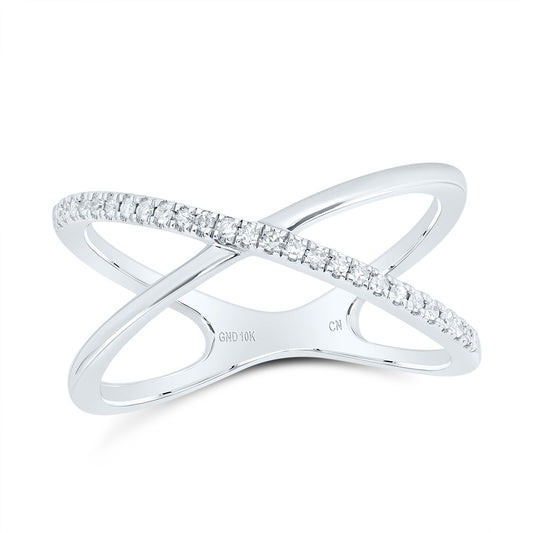 10kt White Gold 1/10 Cttw Diamond Criss-cross Bridal Wedding Engagement Anniversary Ring, Women Size: 5-9
