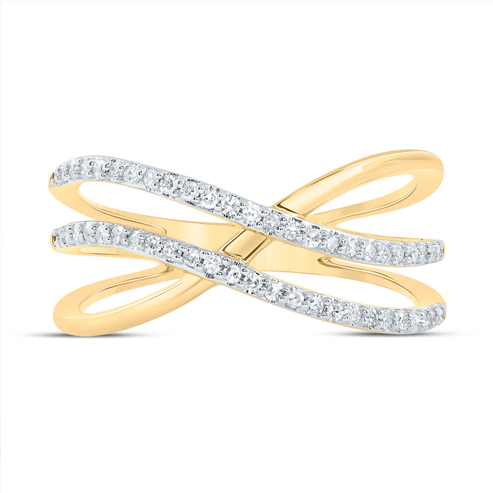 10kt Yellow Gold 1/5 Cttw Diamond Criss-cross Bridal Wedding Engagement Anniversary Ring, Women Size: 5-9