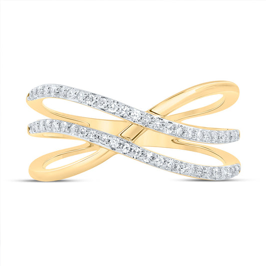 10kt Yellow Gold 1/5 Cttw Diamond Criss-cross Bridal Wedding Engagement Anniversary Ring, Women Size: 5-9