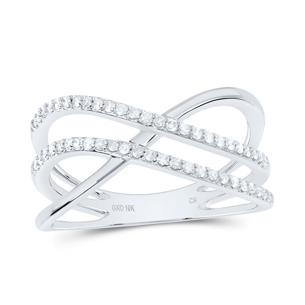10kt White Gold 1/5 Cttw Diamond Criss-cross Bridal Wedding Engagement Anniversary Ring, Women Size: 5-9