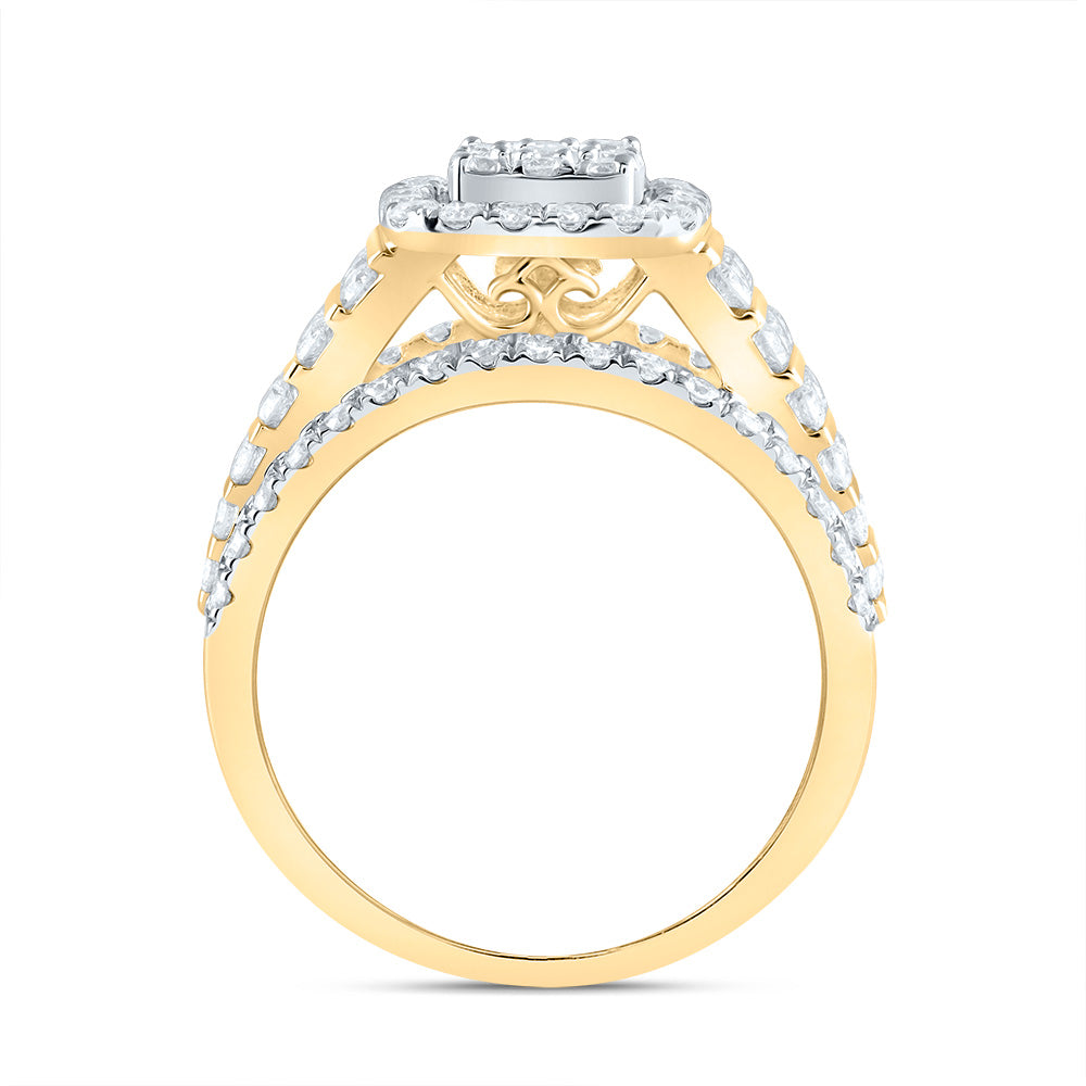 14kt Yellow Gold 1 5/8 Cttw Diamond Cushion Fashion Bridal Wedding Engagement Anniversary Ring, Women Size: 5-9