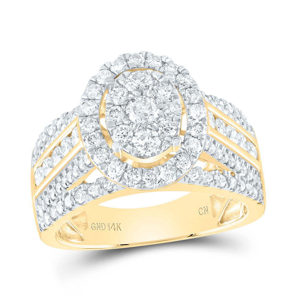 14kt Yellow Gold 1 3/4 Cttw Diamond Oval Single Halo Bridal Wedding Engagement Anniversary Ring, Women Size: 5-9