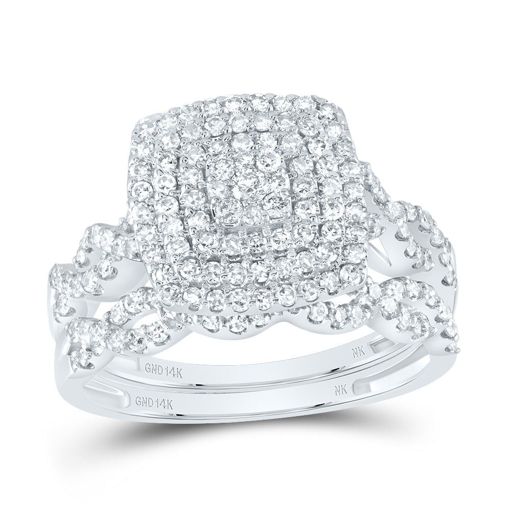 14kt White Gold 3/4 Cttw Diamond Cushion Double Halo Wedding Engagement Anniversary Bridal Set, Women Size: 5-9
