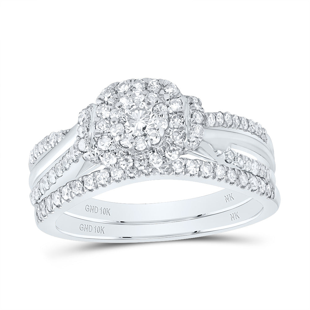 10kt White Gold 5/8 Cttw Diamond Cushion Double Halo Wedding Engagement Anniversary Bridal Set, Women Size: 5-9