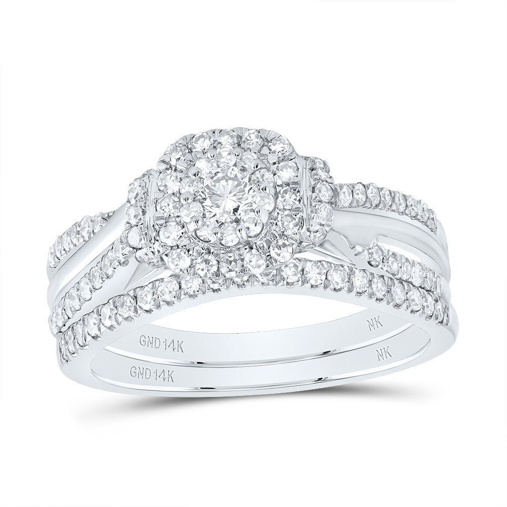 14kt White Gold 5/8 Cttw Diamond Cushion Double Halo Wedding Engagement Anniversary Bridal Set, Women Size: 5-9