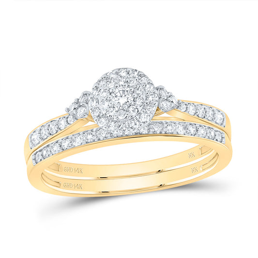 14kt Yellow Gold 1/2 Cttw Diamond Round Double Halo Wedding Engagement Anniversary Bridal Set, Women Size: 5-9