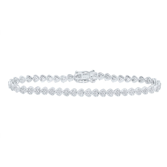 10kt White Gold 7/8 Cttw Natural Diamond Fashion Heart Bracelet, Length: 7 Inch