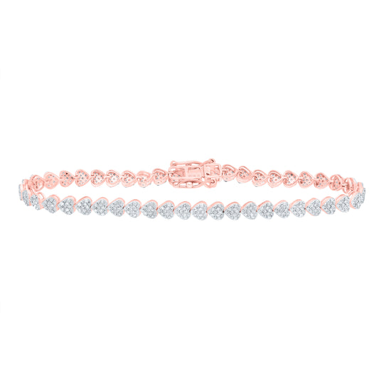 10kt Rose Gold 7/8 Cttw Natural Diamond Fashion Heart Bracelet, Length: 7 Inch