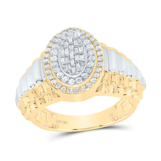 10kt Yellow Gold 5/8 Cttw Diamond Oval Mens Ring, Men Size: 8-12