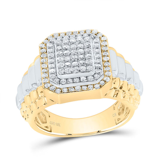 10kt Yellow Gold 7/8 Cttw Diamond Octagon Mens Ring, Men Size: 8-12