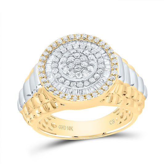 10kt Yellow Gold 7/8 Cttw Diamond Round Mens Ring, Men Size: 8-12