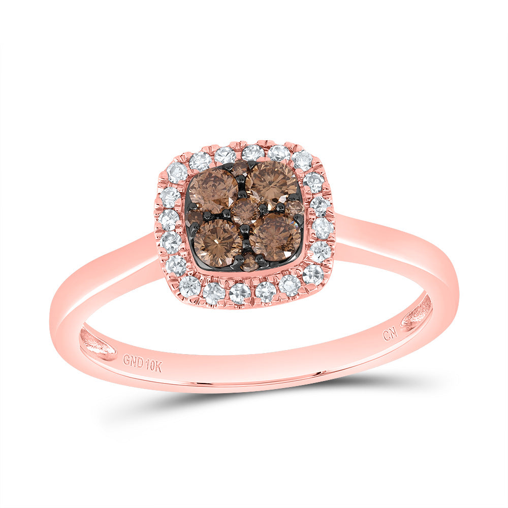10kt Rose Gold 1/3 Cttw Diamond Cognac Natural Cushion Wedding Engagement Anniversary Ring, Women Size: 5-9