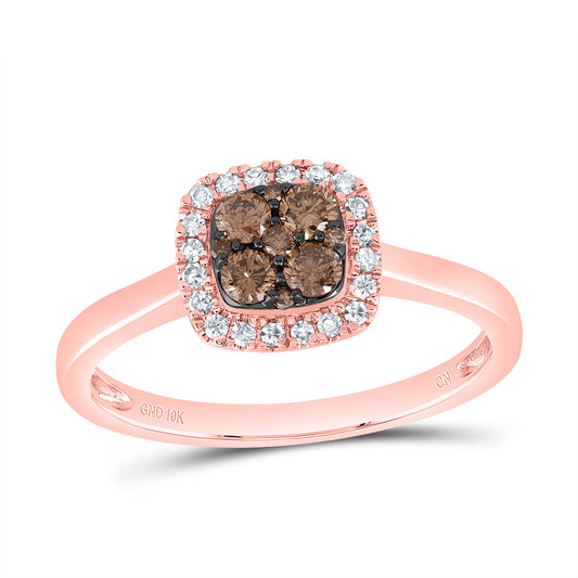 10kt Rose Gold 1/3 Cttw Diamond Cognac Natural Cushion Wedding Engagement Anniversary Ring, Women Size: 5-9