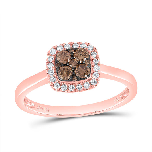 14kt Rose Gold 1/3 Cttw Diamond Cognac Natural Cushion Wedding Engagement Anniversary Ring, Women Size: 5-9