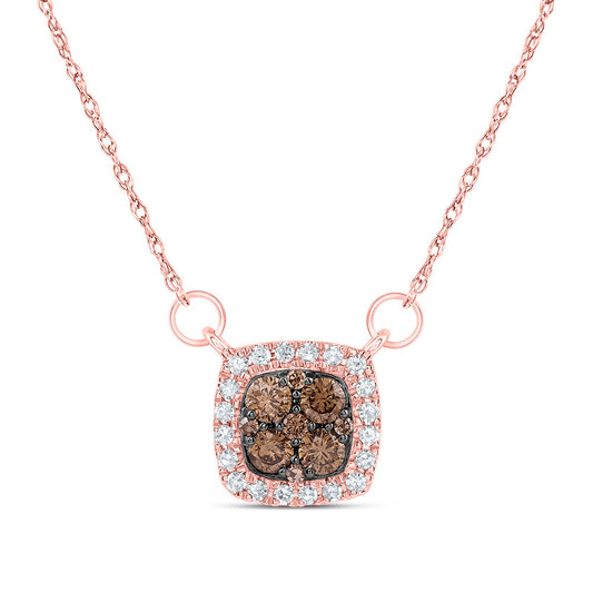 14kt Rose Gold 1/3 Cttw Diamond Cognac Natural Cushion Necklace, Length: 18 Inch