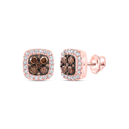 10kt Rose Gold 1/2 Cttw Diamond Cognac Natural Cushion Stud Earring