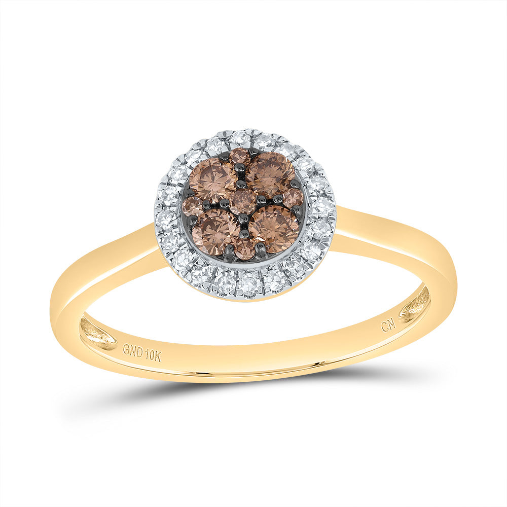 10kt Yellow Gold 1/3 Cttw Diamond Cognac Natural Round Wedding Engagement Anniversary Ring, Women Size: 5-9