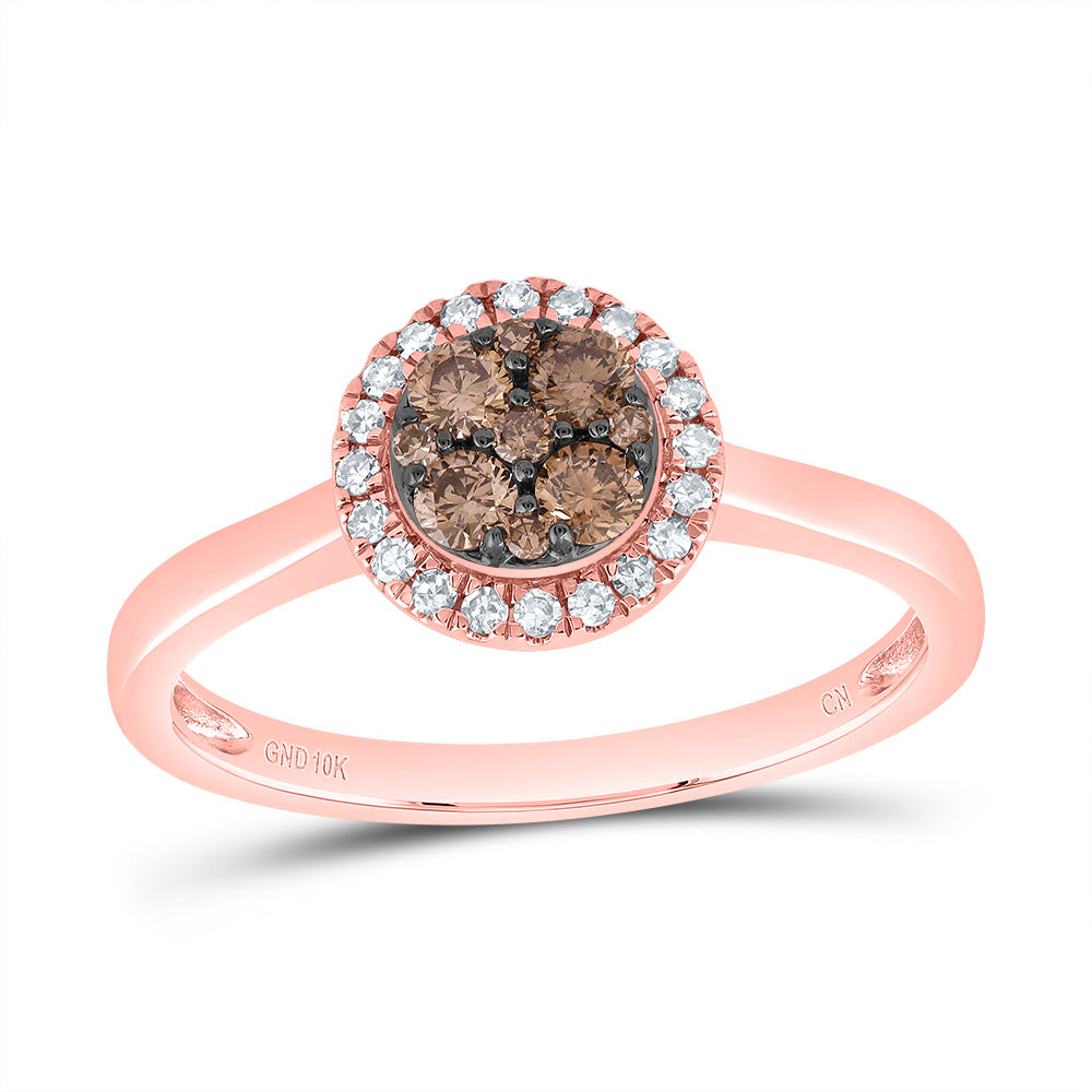 10kt Rose Gold 1/3 Cttw Diamond Cognac Natural Round Wedding Engagement Anniversary Ring, Women Size: 5-9