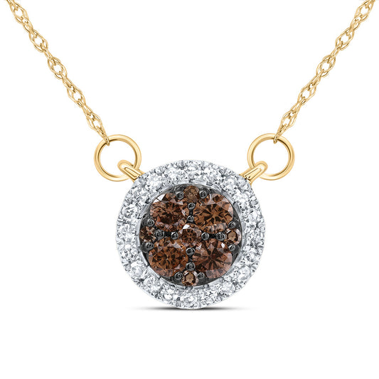 14kt Yellow Gold 1/3 Cttw Diamond Cognac Natural Round Necklace, Length: 18 Inch