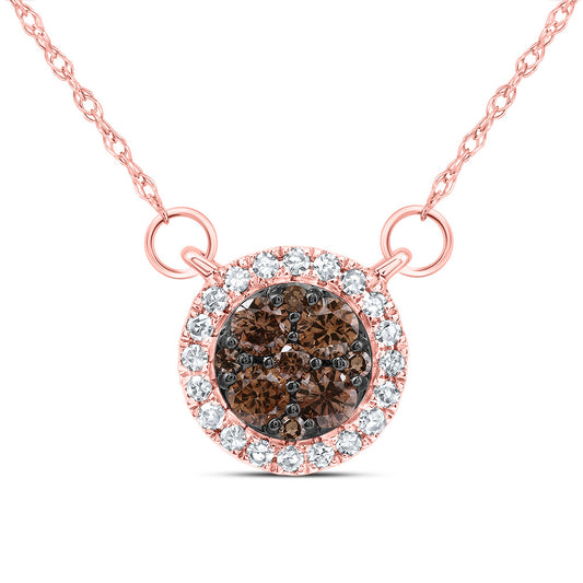 14kt Rose Gold 1/3 Cttw Diamond Cognac Natural Round Necklace, Length: 18 Inch