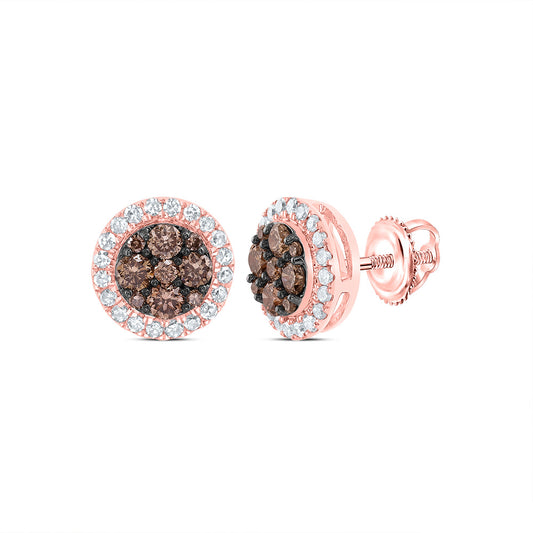 10kt Rose Gold 1/2 Cttw Diamond Cognac Natural Round Stud Earring