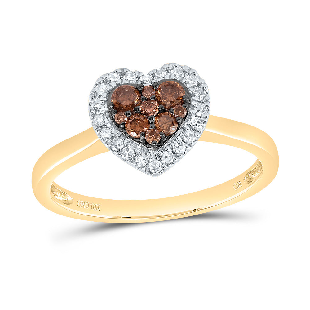 10kt Yellow Gold 1/3 Cttw Natural Diamond Cognac Natural Heart Wedding Engagement Anniversary Ring, Women Size: 5-9