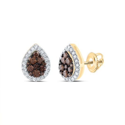 10kt Yellow Gold 1/2 Cttw Diamond Cognac Natural Pear Stud Earring